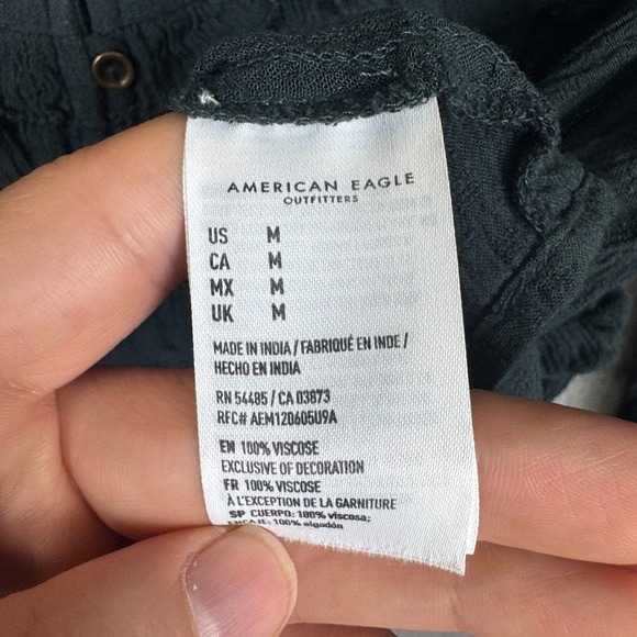 American Eagle Top Womens M Dark Green Peplum Blouse Babydoll Preppy Lace - Picture 7 of 11